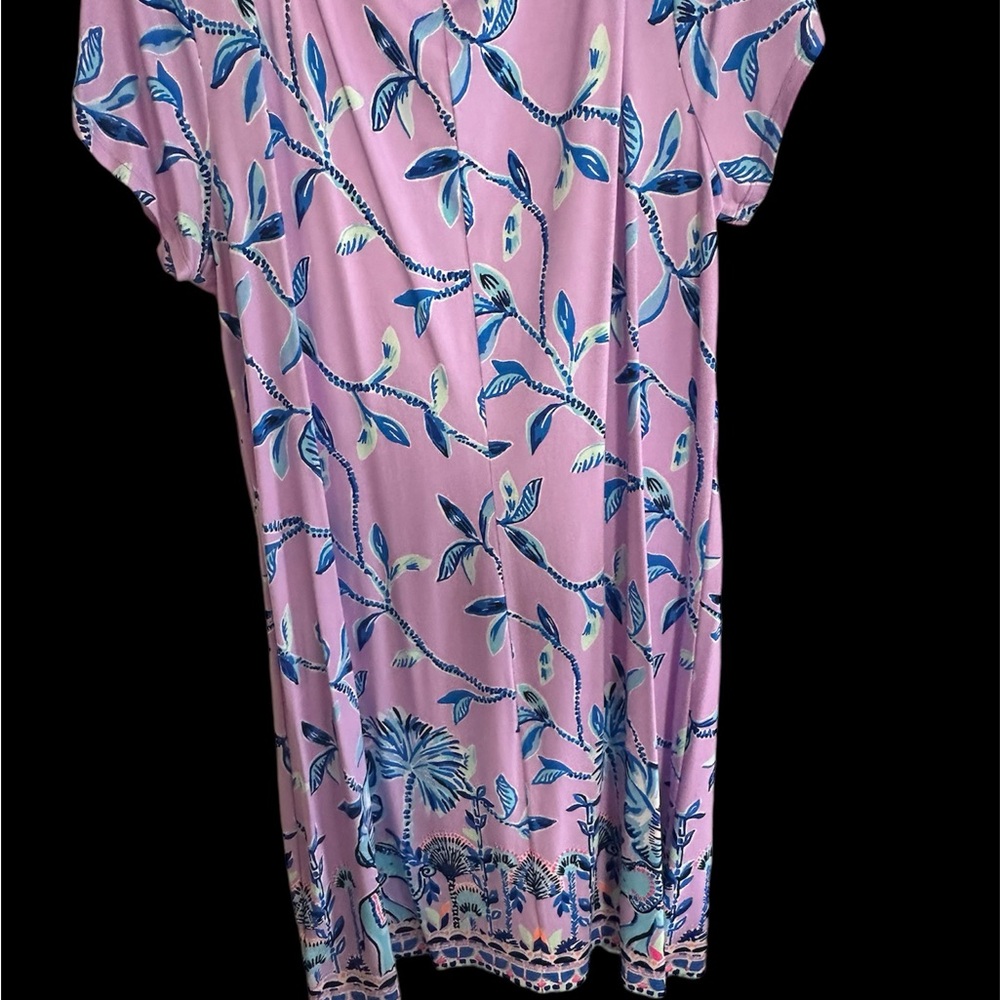 Women's Pink Floral Print Short Sleeve Dress - Picture 3 of 4